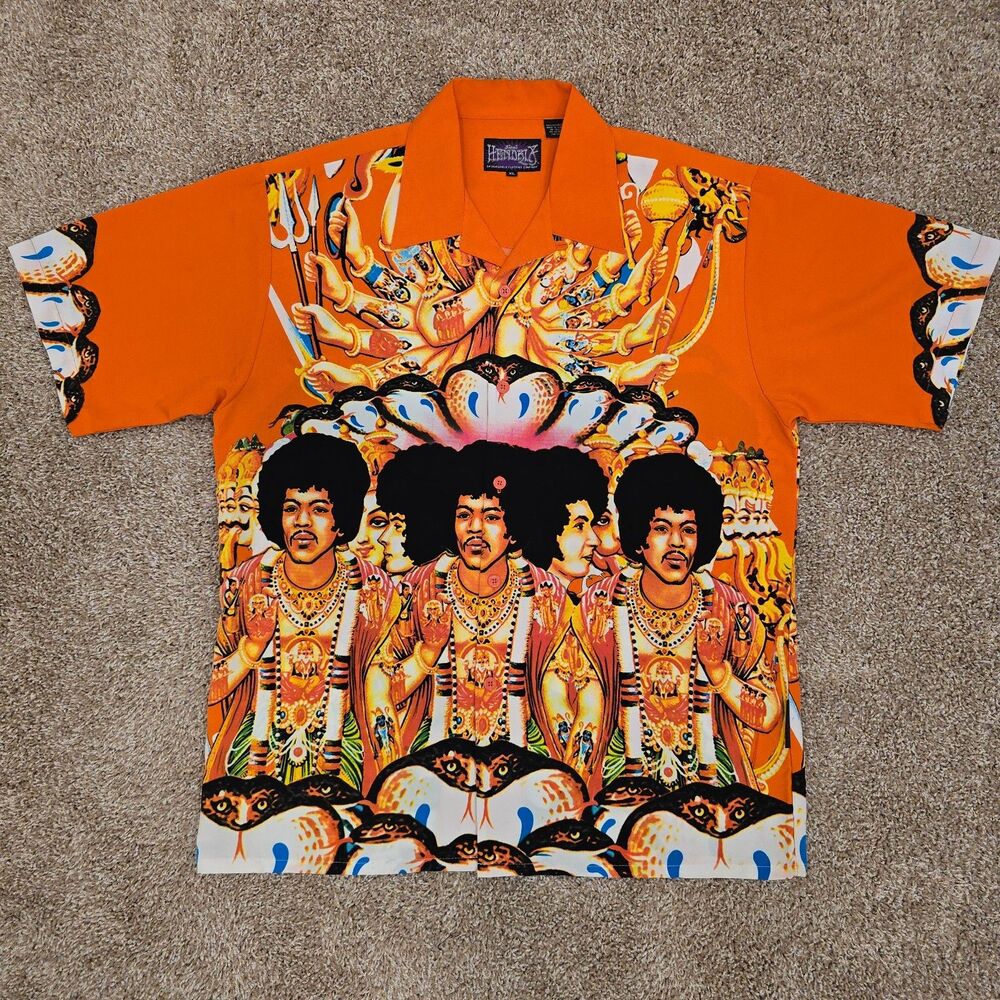 Jimi Hendrix Shirt Men's XL Dragonfly Clothing Graphic Psychedelic Art Button Up